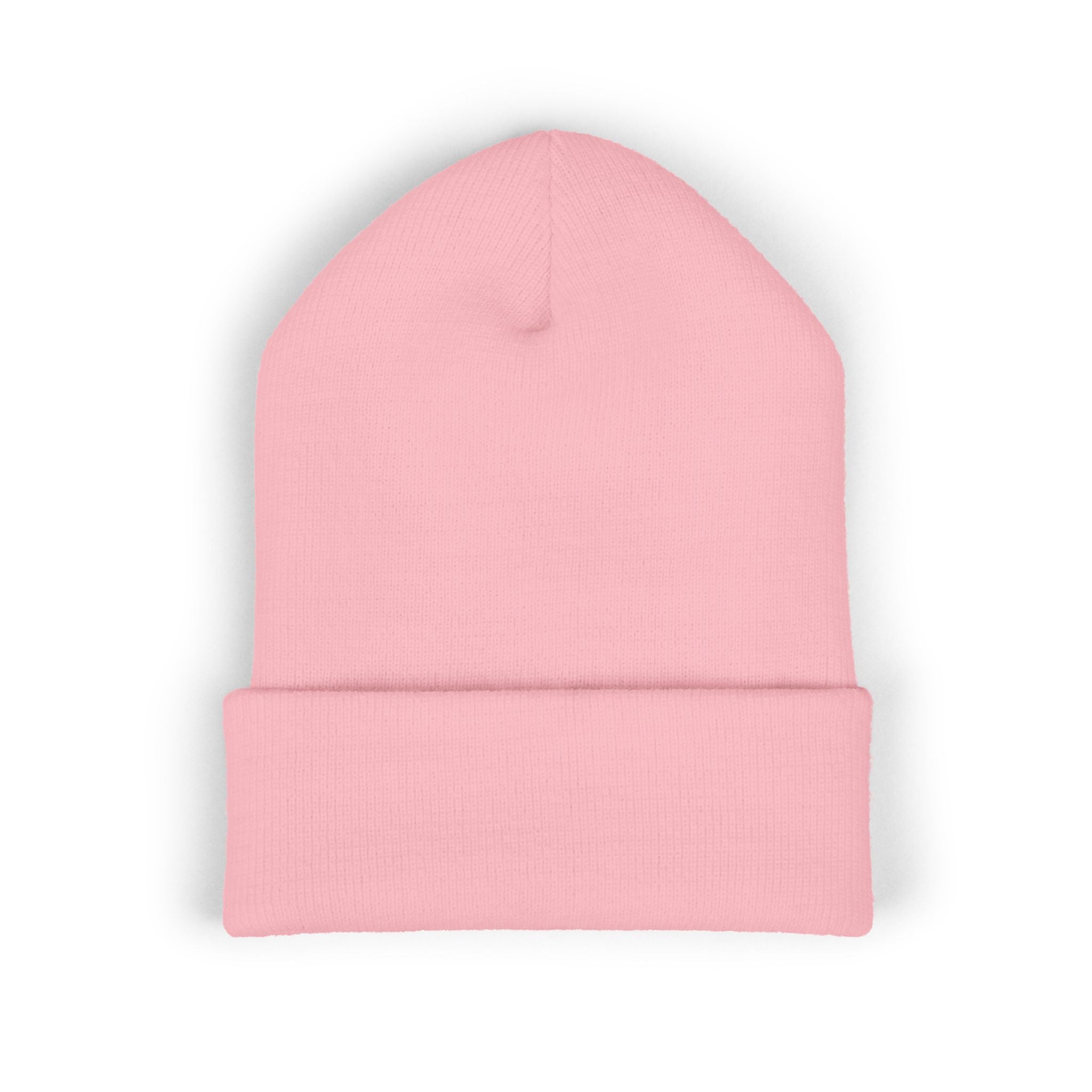 Embroidered Floral Cross Cuffed Beanie — Pink Garden Winter Hat