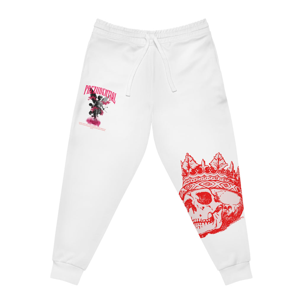 Athletic Joggers with Pink Floral Skull Graphic — Trendy Streetwear Sweatpants