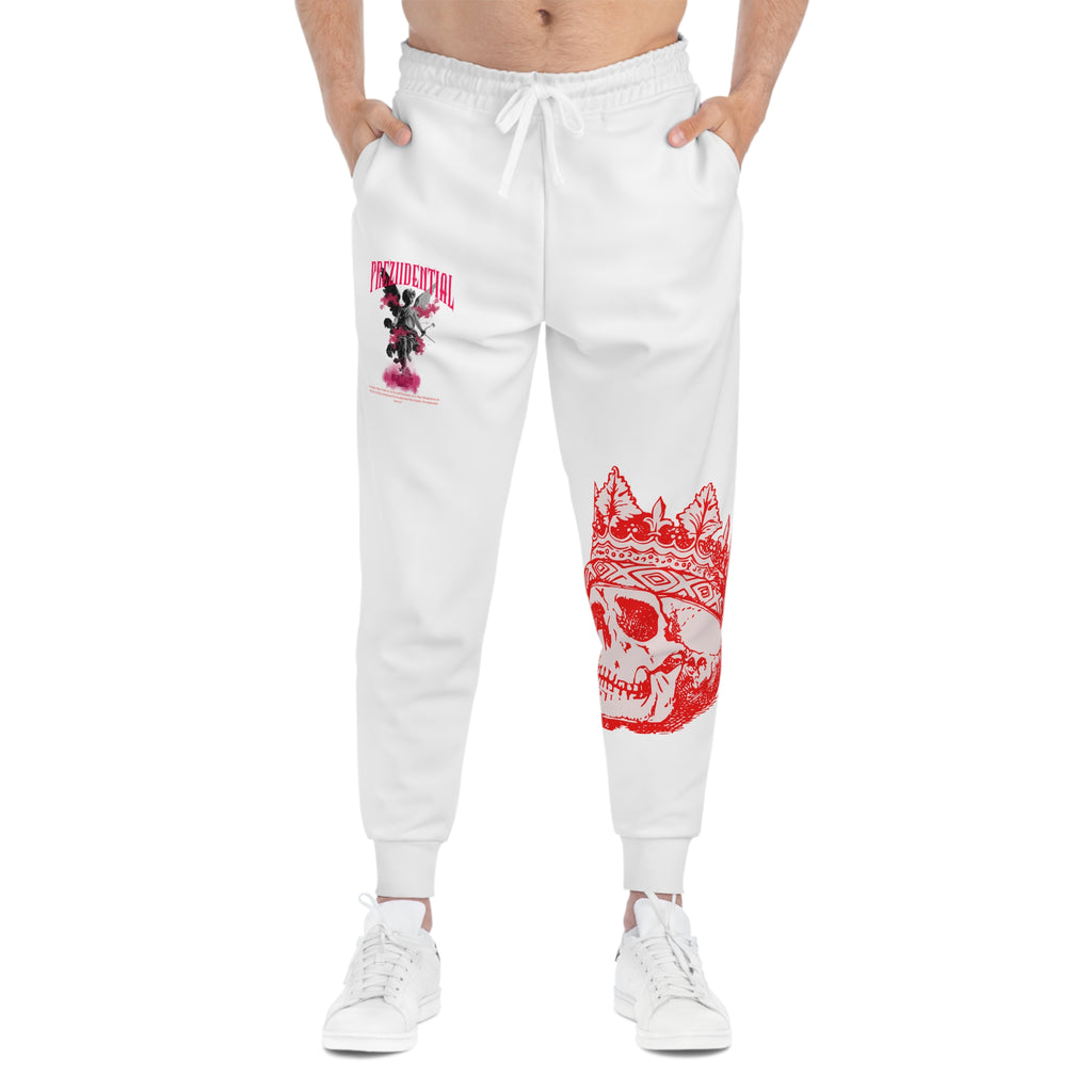 Athletic Joggers with Pink Floral Skull Graphic — Trendy Streetwear Sweatpants